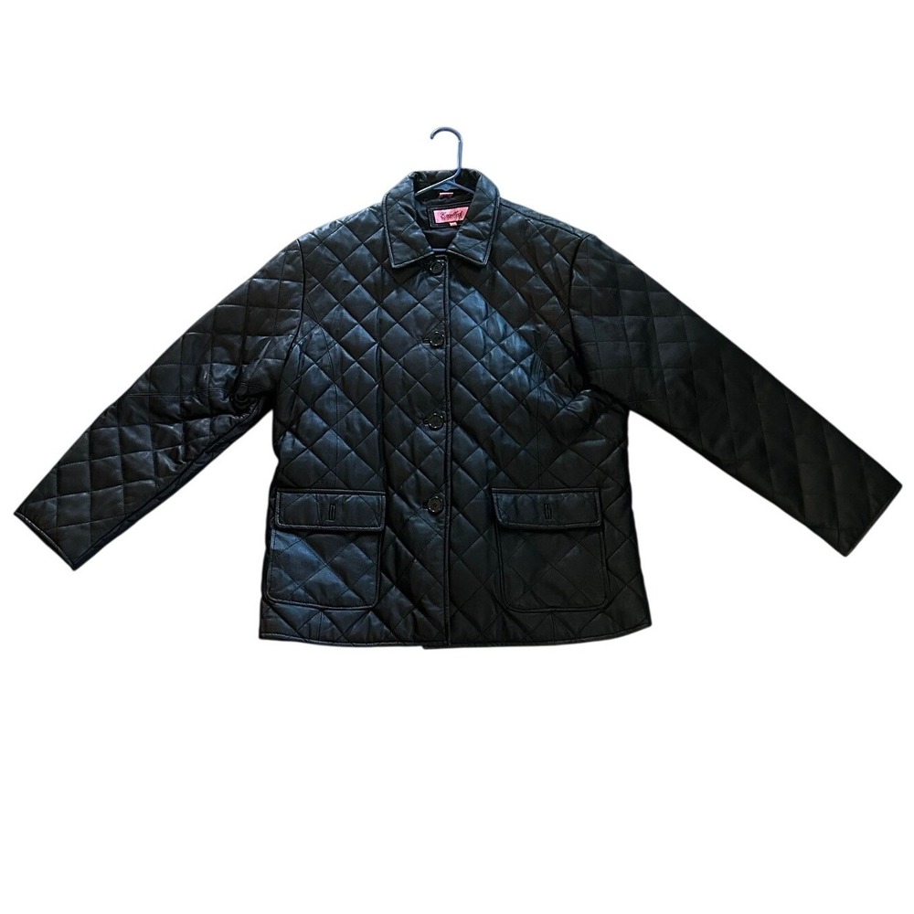 Excelled Collection Black Quilted Leather‎ Barn Jacket Womens 3XL